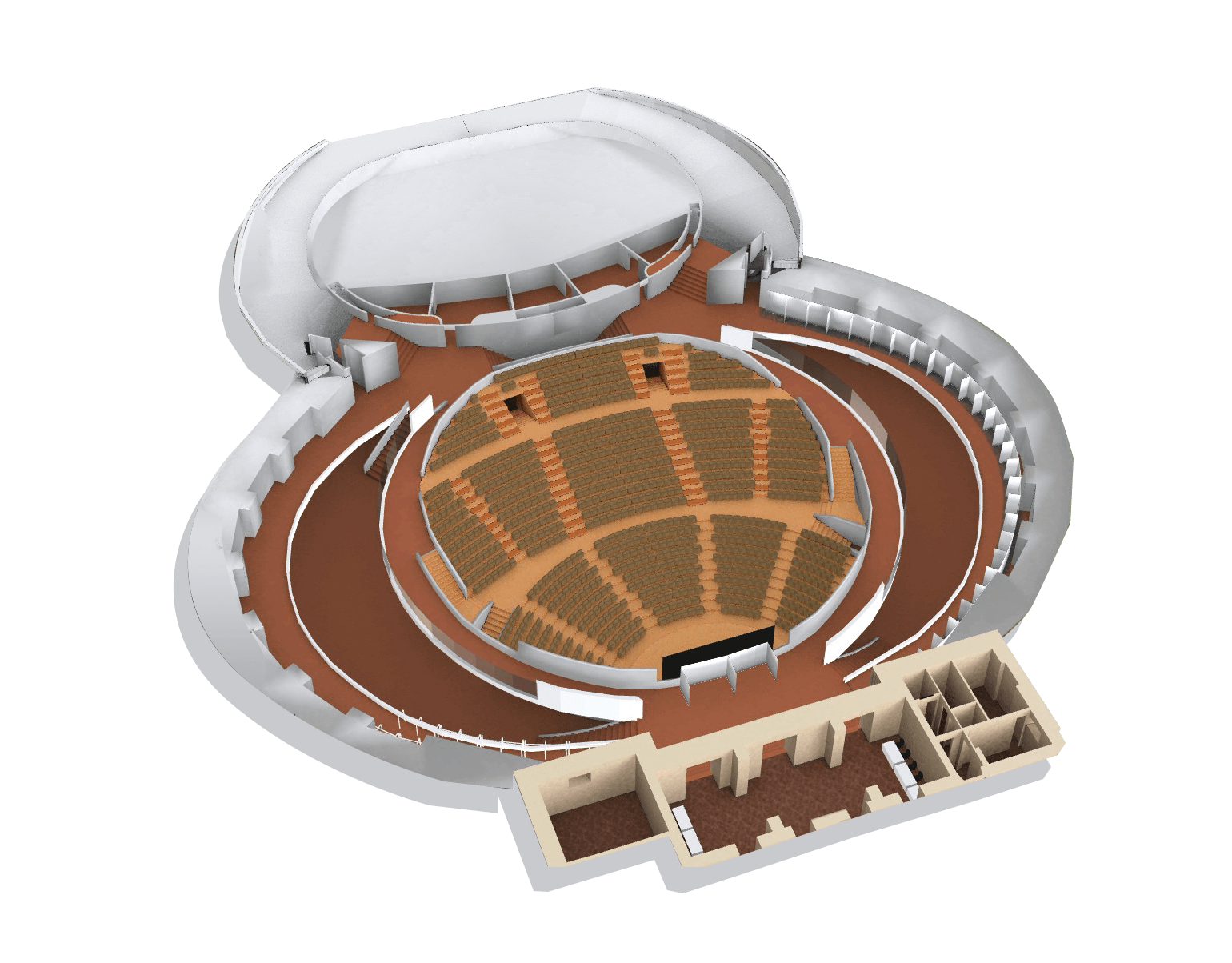 Modello tridimensionale di un auditorium con disposizione semicircolare ...